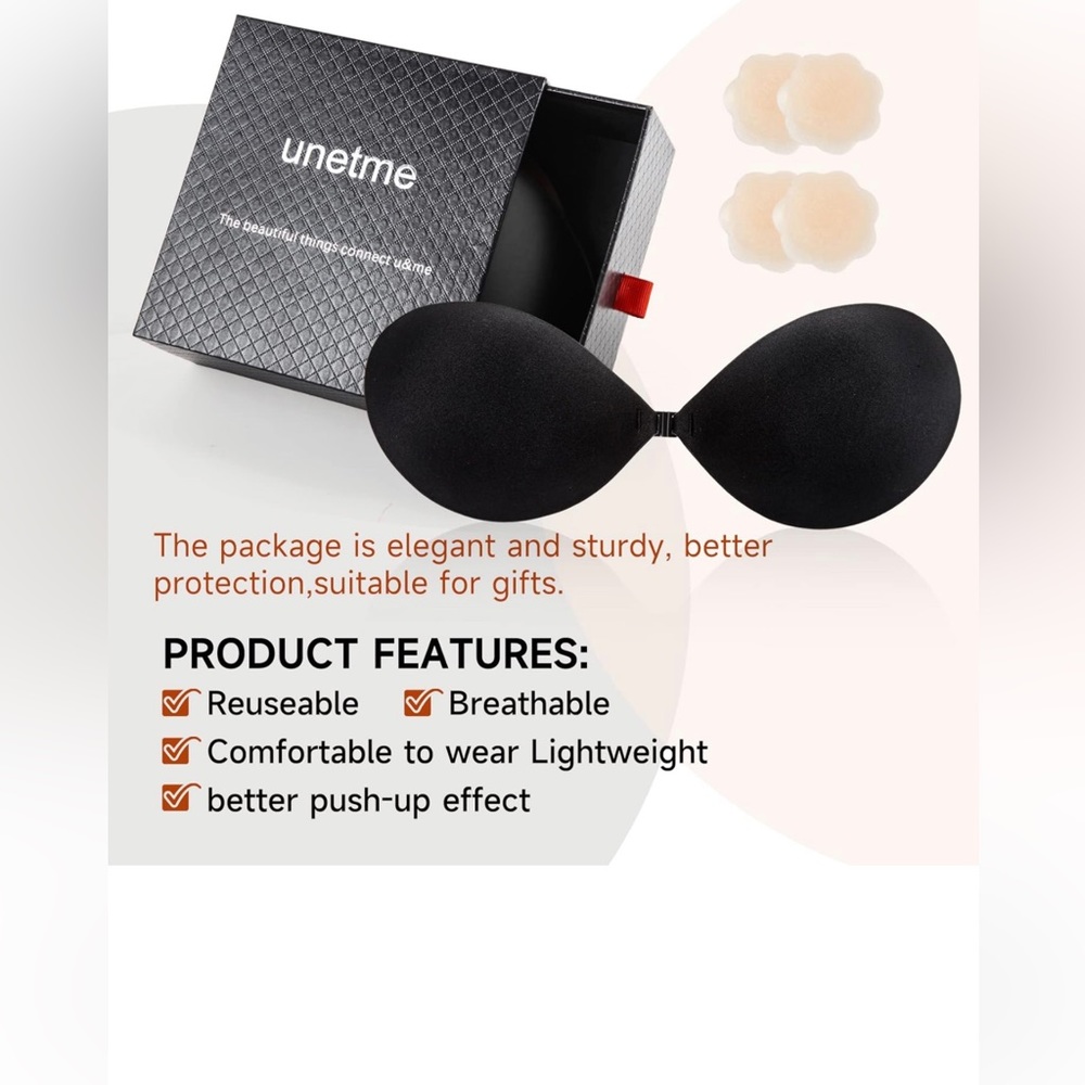 Women Strapless sticky bra with Adhesive and nipple covers.  Sizes  B